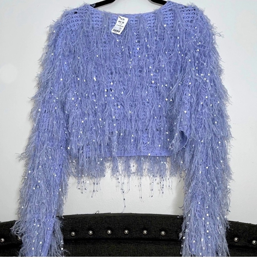 AKIRA Lilac Purple Fuzzy Sequin long sleeve sweater Top Small